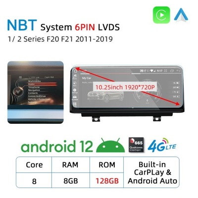 NAVEGACIÓN DE AUTOMÓVIL GPS ANDROID 12 CARPLAY PARA BMW SERII 1 2 F20 F21 2011-2019  