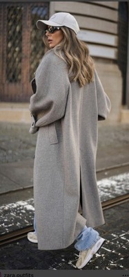 płaszcz oversize z dodatkiem wełny norkowy Zara L