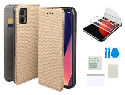 Etui z klapką do MOTOROLA EDGE 30 LITE / EDGE 30 NEO złoty + folia ochrona