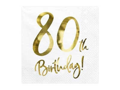 Serwetki '80th Birthday' na 80 urodziny, białe, 33