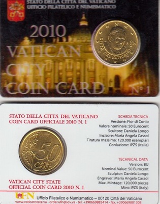 Watykan 2010 - 50 cent -coincard-Nr.1