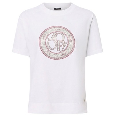 JOOP! - T-shirt bawełniany w kolorze białym z cyrkoniami 38