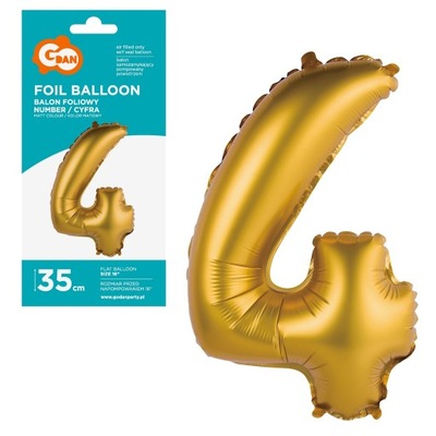 BALON FOLIOWY CYFRA 4 ZŁOTA MATOWA 35cm GODAN