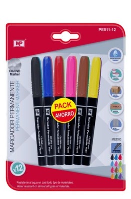 MARKER PERMANETNY KOLOROWY 12 SZTUK