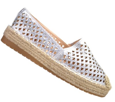 -30% Ażurowe ESPADRYLE Wysoka podeszwa Srebrne r36