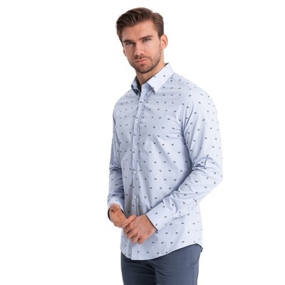 Męska bawełniana koszula SLIM FIT w kraby j.niebieska V6 OM-SHCS-0156 XXL