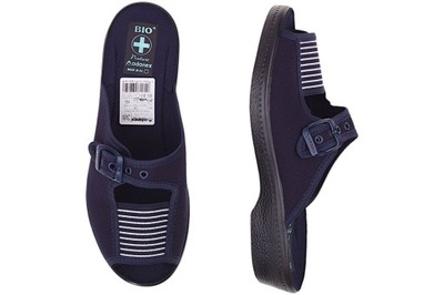 Pantofle klapki Adanex 34 kapcie regulowane szersze z gumą BIO PU koturn 38