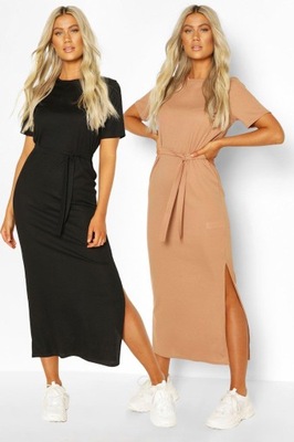 Boohoo sukienka basic z rozcięciem czarna 38