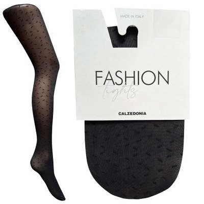 CALZEDONIA Modne Czarne Rajstopy we Wzorki Posypka 3/4 M/L