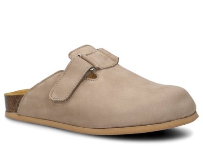KLAPKI PROFILOWANE NAGABA 018 - BEŻ -- UNISEX - WYGODNE, SKÓRZANE