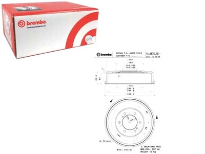 БАРАБАНЫ ТОРМОЗНЫЕ 2 ШТУКИ. ЗАД NISSAN PICK UP 2.4-3.2D 03.86-04.05 BREMBO