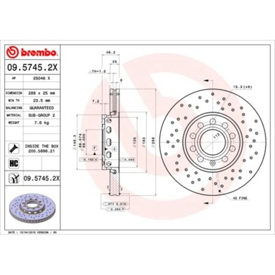 DISCO BREMBO XTRA AUDI 100, A4, A6; SEAT EXEO, EXEO ST 09.5745.2X  