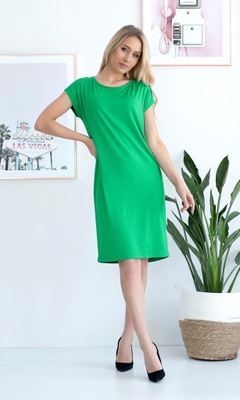 LENTAL elegancka prosta sukienka SAMI 3XL 44/46 wiskoza krótki ręk zielona