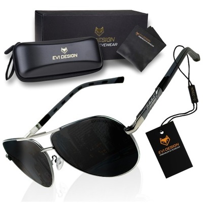 OKULARY PRZECIWSŁONECZNE męskie AVIATOR POLARYZACYJNE PILOTKI UV400 + etui