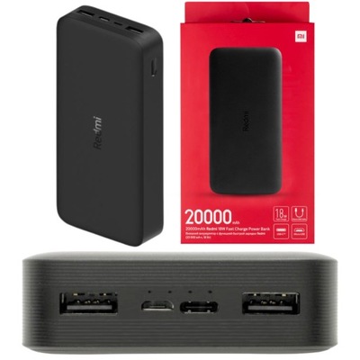 XIAOMI Fast Charge Power Bank 20000mAh Black 2xUSB 1x USB C Szybko Ładujący