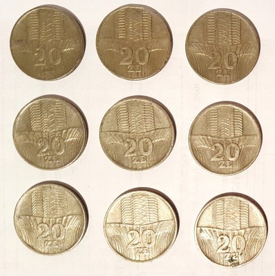 Moneta 20 zł złotych Wieżowiec i Kłosy 1974-1976