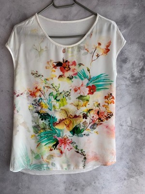 36 S bluzka t-shirt malowane kwiaty tył gładki Zara