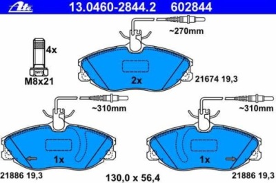Ate 13.0460-2844.2 набір гальмівних колодок гальмівних, гальма дискові фото №1
