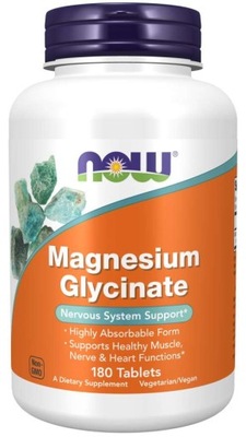 NOW Foods Magnez Glycinate Albion Skurcze DIGLICYNIAN MAGNEZU 100mg 180 tab