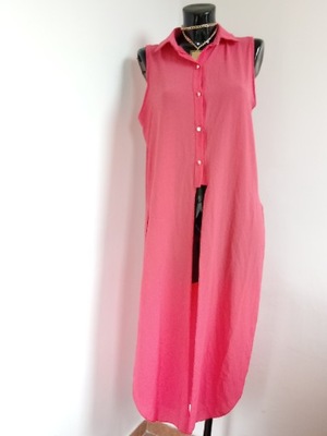 Letnia malinowa różowa sukienka koszulowa tunika L