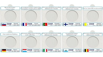 Komplet 14 holderów na monety 2 euro 2008 + opisy