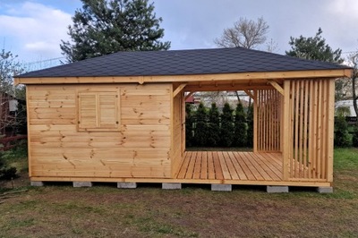 Domek drewniany z altaną, domek ogrodowy