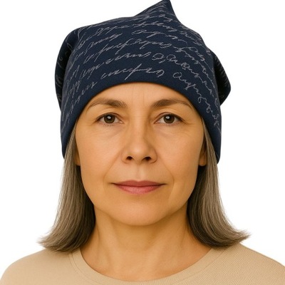 Czapka damska Beanie włoska cienka smerfetka granatowa w napisy