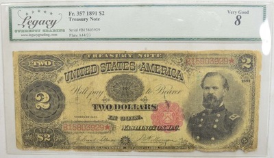 18.hh.USA, 2 Dolary 1891bardzo rzadki, LCG 8