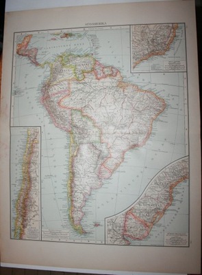 MAPA AMERYKA POŁUDNIOWA BRAZYLIA Leipzig 1893
