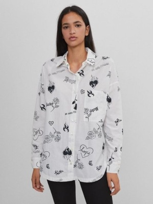 Bershka długa biała koszula wzór M
