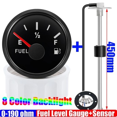 0-190 OHM FUEL FLOAT LEVEL СЕНСОР 52MM FUEL LEVEL GAUGE 8 COLOR LIGH~74269