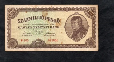 BANKNOT WĘGRY -- 100 milionów pengo -- 1946 rok