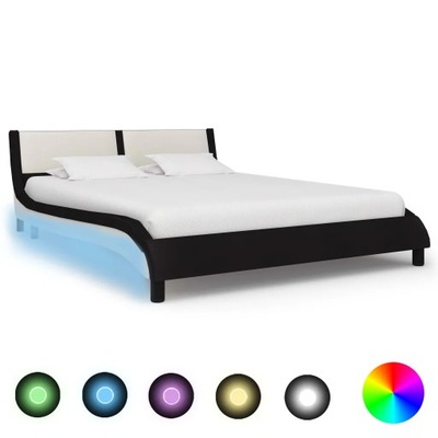 Rama łóżka z LED, czarno-biała, sztuczna skóra, 14