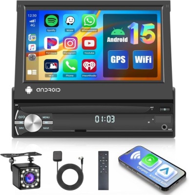 Radio samochodowe 1DIN Android 7 cali wysuwany ekran GPS Bluetooth CarPlay