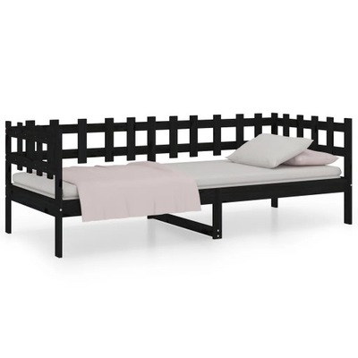 Łóżko dzienne, czarne, 80x200 cm, lite drewno sosn