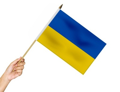 Flaga na patyku UKRAINA 45x30 cm Flagi Ukrainy Ukraińska