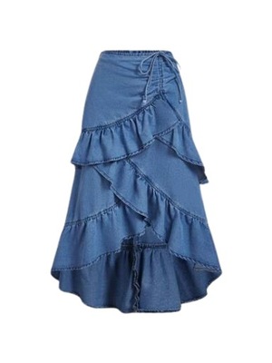 SHEIN SPÓDNICA JEANSOWA Z FALBANAMI NIEBIESKA MIDI 38 1HA