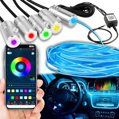 BELT LED FIBER-OPTIC CORD FOR CAR AUTO LIGHTING SET RGB BLUETOOTH 6 M  