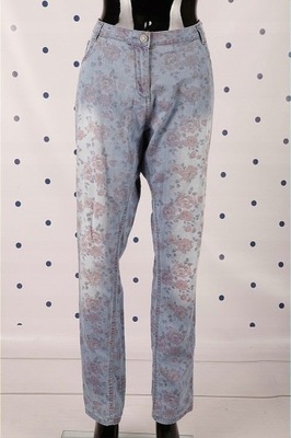 DENIM SPODNIE JEANSY BLUE RÓŻOWE KWIATY SKINNY 46