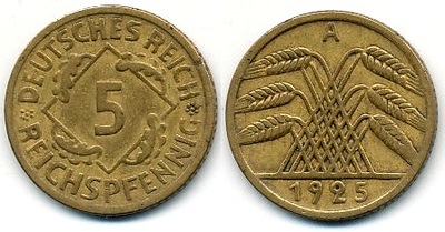 Niemcy 5 Reichspfennig - 1925r A ... Monety