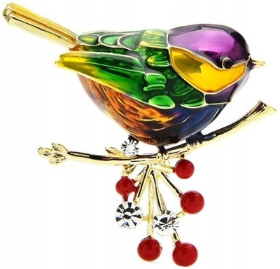 Broszka Złoty kolorowy ptaszek ptak pin emalia