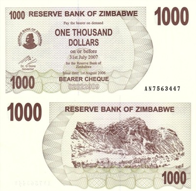 # ZIMBABWE - 1000 DOLARÓW - 2006 - P-44 - UNC
