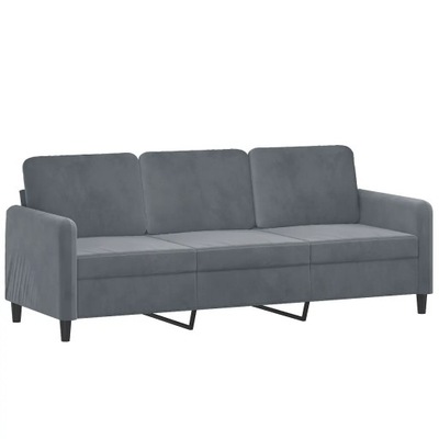 Sofa 3-osobowa, ciemnoszara, 180 cm, obita aksamitem