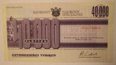 40000 złotych READER'S DIGEST - BANKNOT NAGRODY