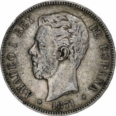 Hiszpania, Amadeao I, 5 Pesetas, 1871, Madrid, Sre