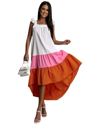 Różowo-pomarańczowa letnia sukienka maxi Fasardi