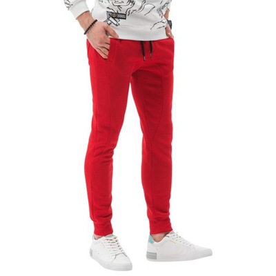 Spodnie męskie dresowe joggery P867 czerwone XXL