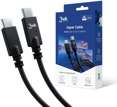 Kabel USB-C - USB-C 3MK Hyper 1 m 100W Czarny