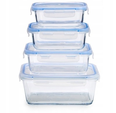 EKO ZDROWE SZKLANE 4x POJEMNIKI NA ŻYWNOŚĆ HERMETYCZNE DO PRZECHOWYWANIA AR