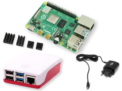 Zestaw Raspberry Pi 4B 4GB WIFI LAN zasilacz obudowa oficjalna radiatory